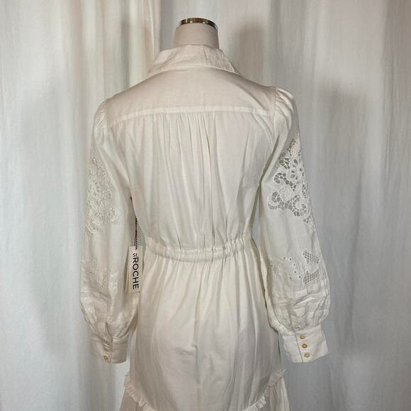 St. Roche Midi Shirt Dress White Cotton Collared Puff Sleeve Tiered Sz 6 Cottage - Picture 8 of 15